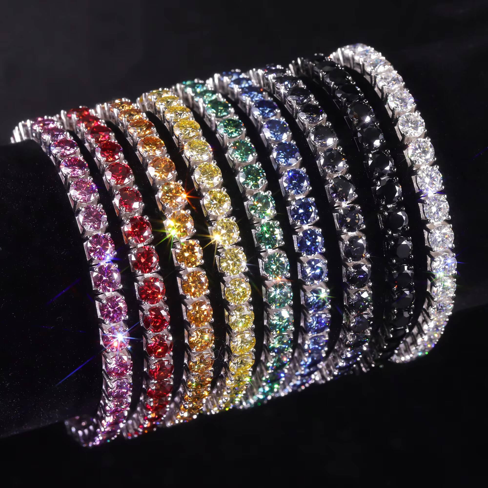Abiding Wholesale 925 Sterling Silver Moissanite Tennis Bracelet Colorful 5mm Moissanite Tennis Chains With GRA Certificate