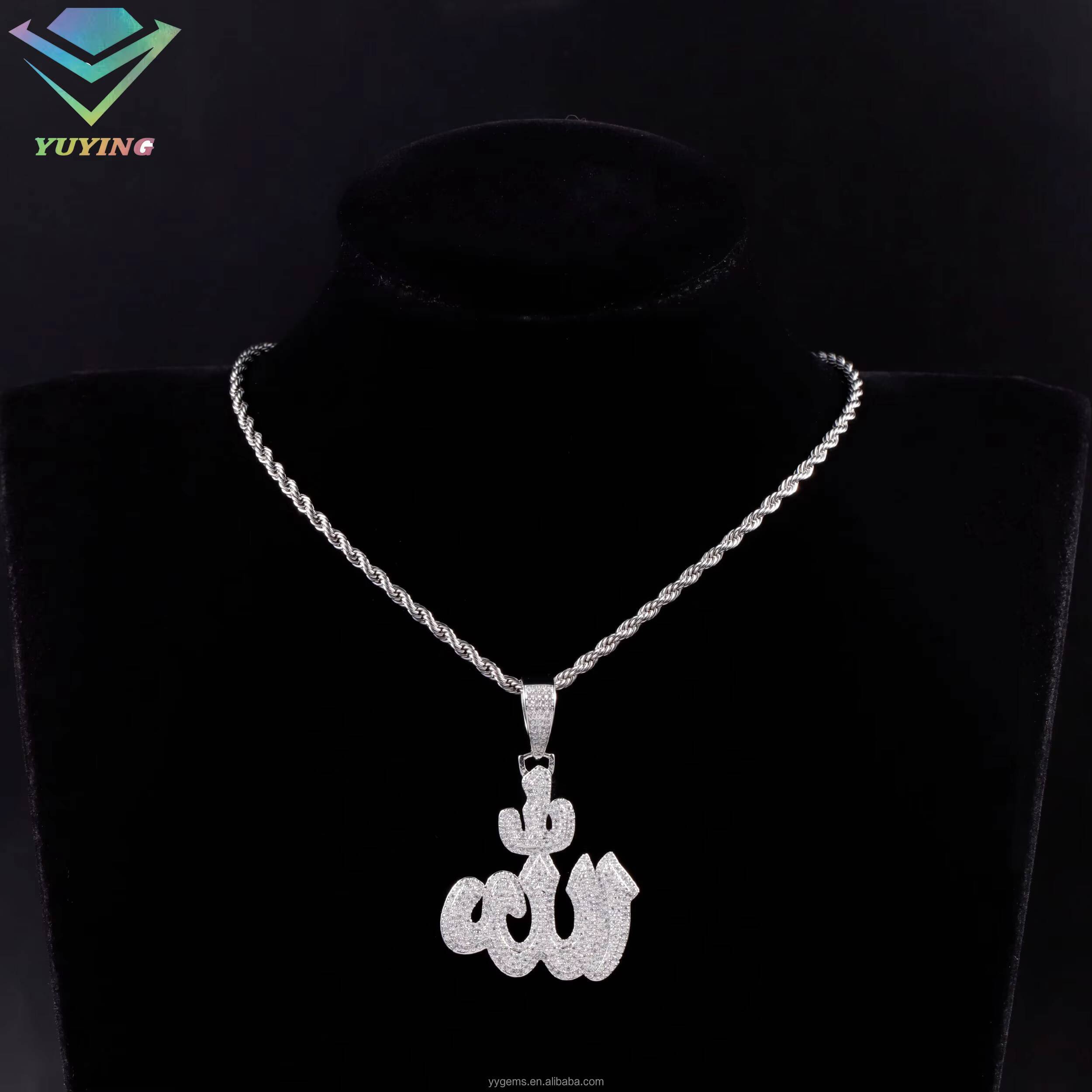 Islamic Muslim Religion Solid 925 Silver With DVVS Moissanite Arabic Allah Sign Moissanite Pendants for Spirit Prayer Jewelry