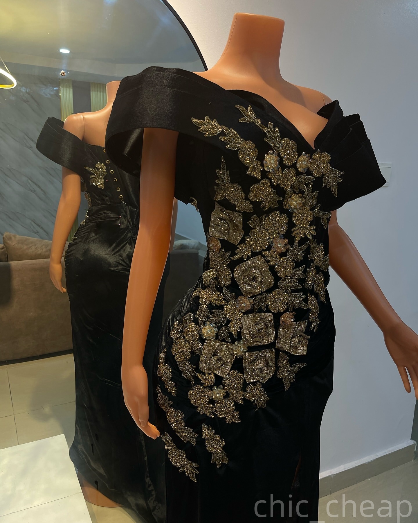Black Sheath Prom Dresses 2025 Lace Beaded Flowers Velvet Evening Formal Party Second Birthday Engagement Gowns Plus Size Dress For Special Occasions 