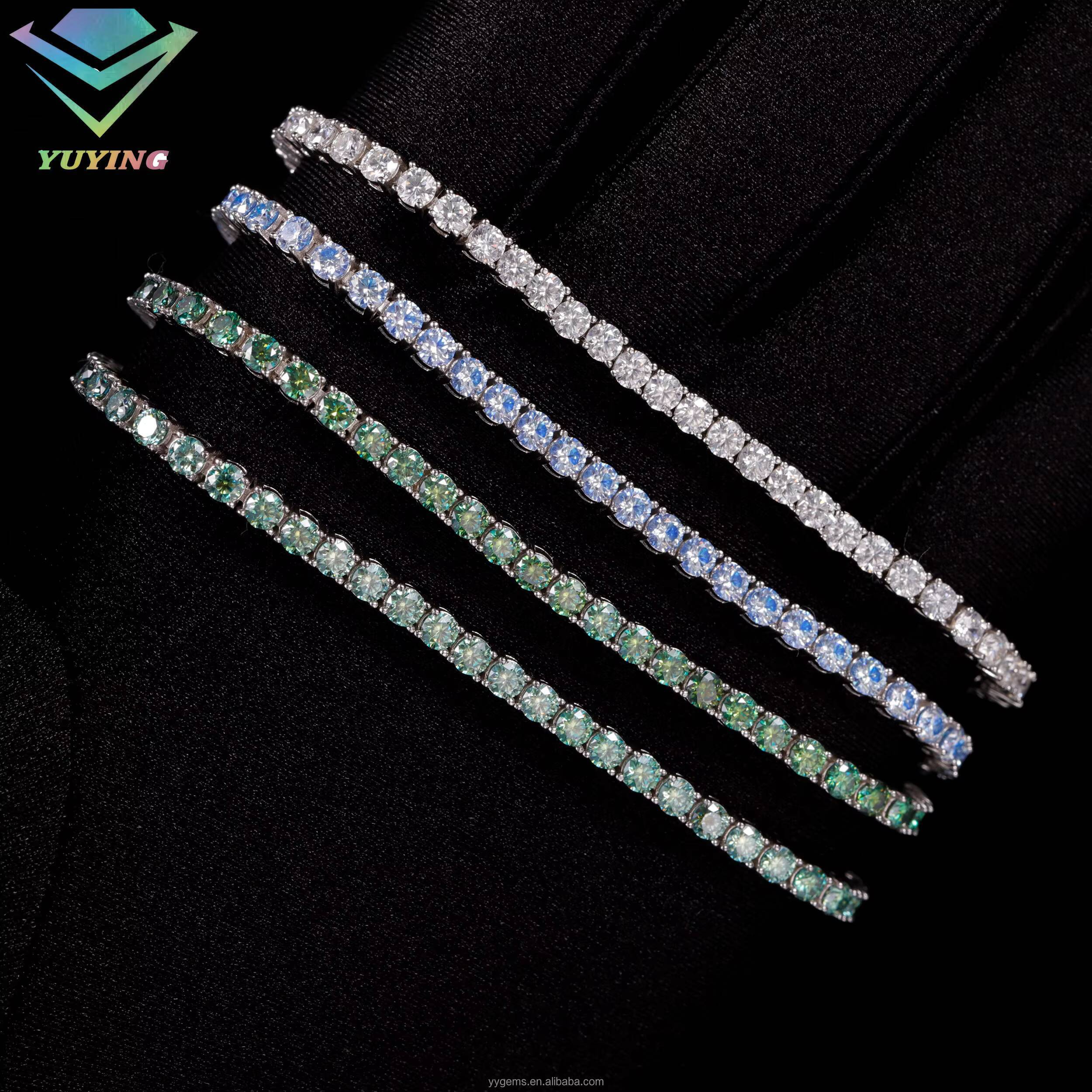 Colorful Blue/Green Moissanite Diamond Tennis Bracelet Fine Silver Jewelry with VVS Stone Elegant Necklace Design