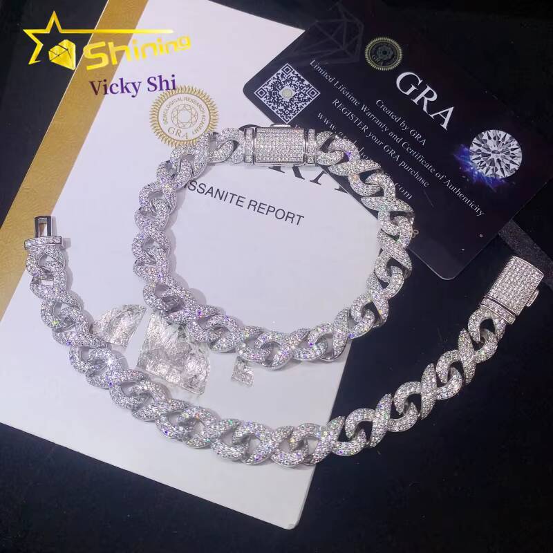 New Arrival Hip Hop Cuban Chain 925 Silver 10MM VVS Moissanite Cuban Bracelet Iced Out Infinity Cuban Link Chain