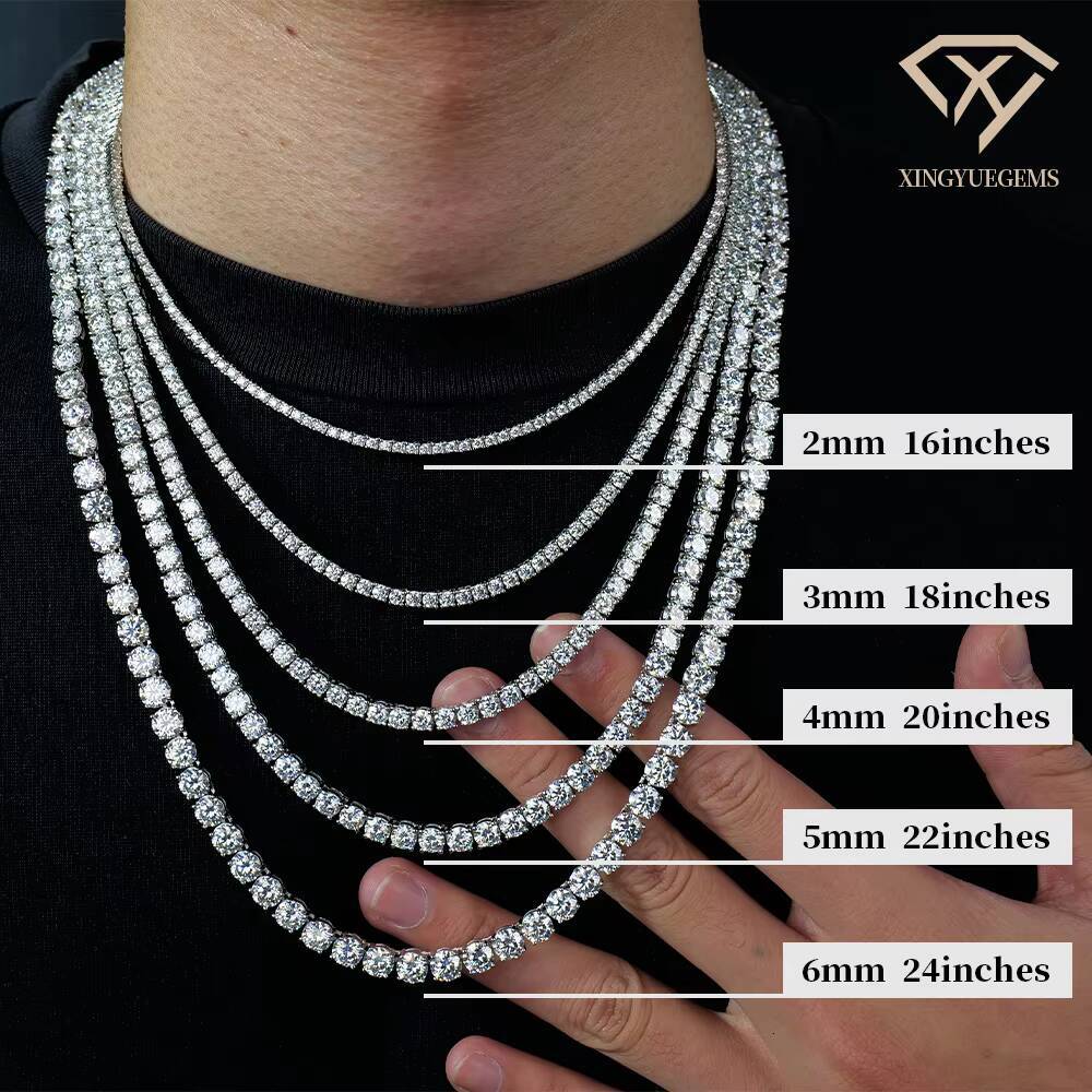 Custom 925 Silver Gra Certified Mossanite Moissanite Tennis Chain Necklace 2-6mm Diamond Tester Wholesale Hiphop Jewelry