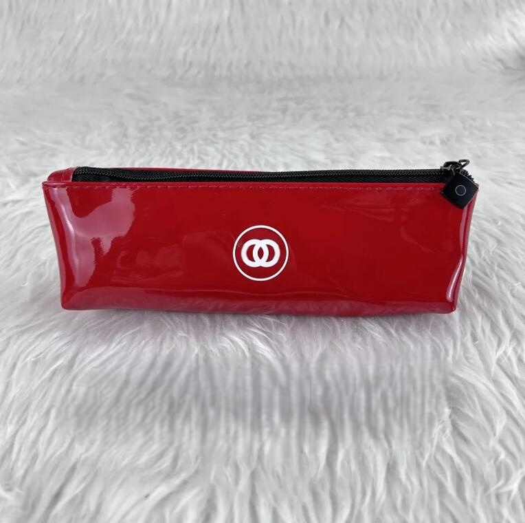 New 2025 Designer classic letter logo Pencil Cases fashionable red patent leather mirror Pencil Bags luxury makeup pen storage bag student stationery pen bag