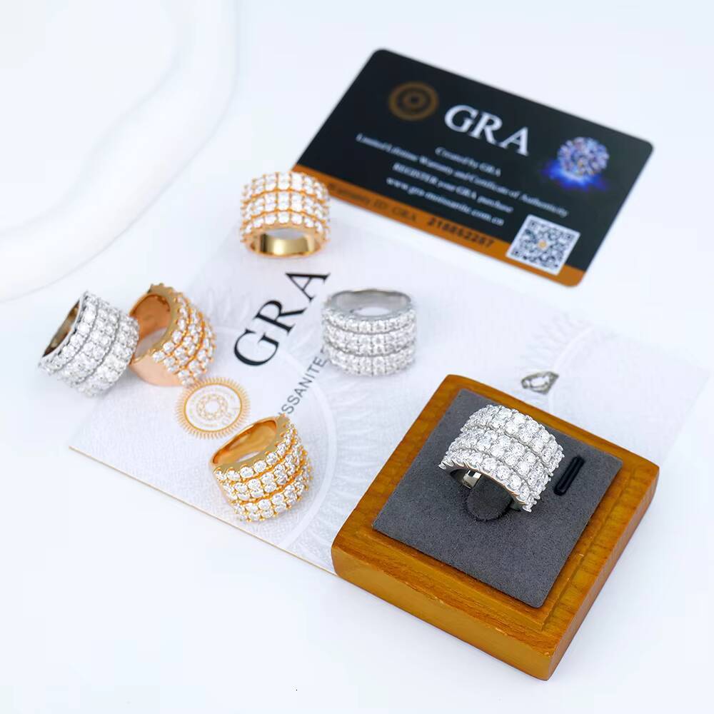 Wholesale Trendy Personalized 5-Row 925 Sterling Silver Finger Ring Custom Lab Grown Moissanite Diamond Womens Hip Hop Gift