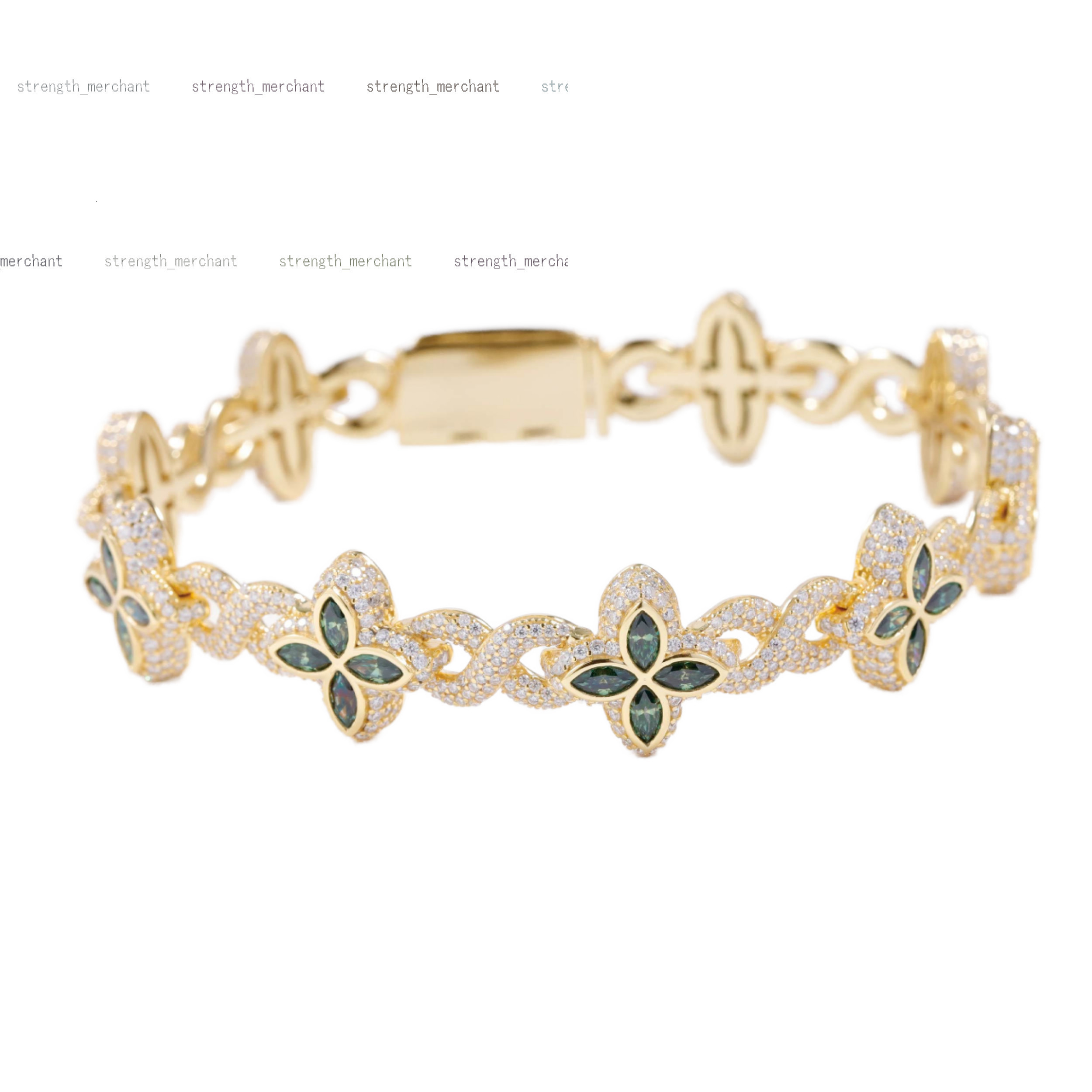 Fashion Hip Hop Jewelry 12mm Rose Gold 925 Sterling Silver Colored Moissanite Diamond Four Leaf Clover Infinity Link Bracelet