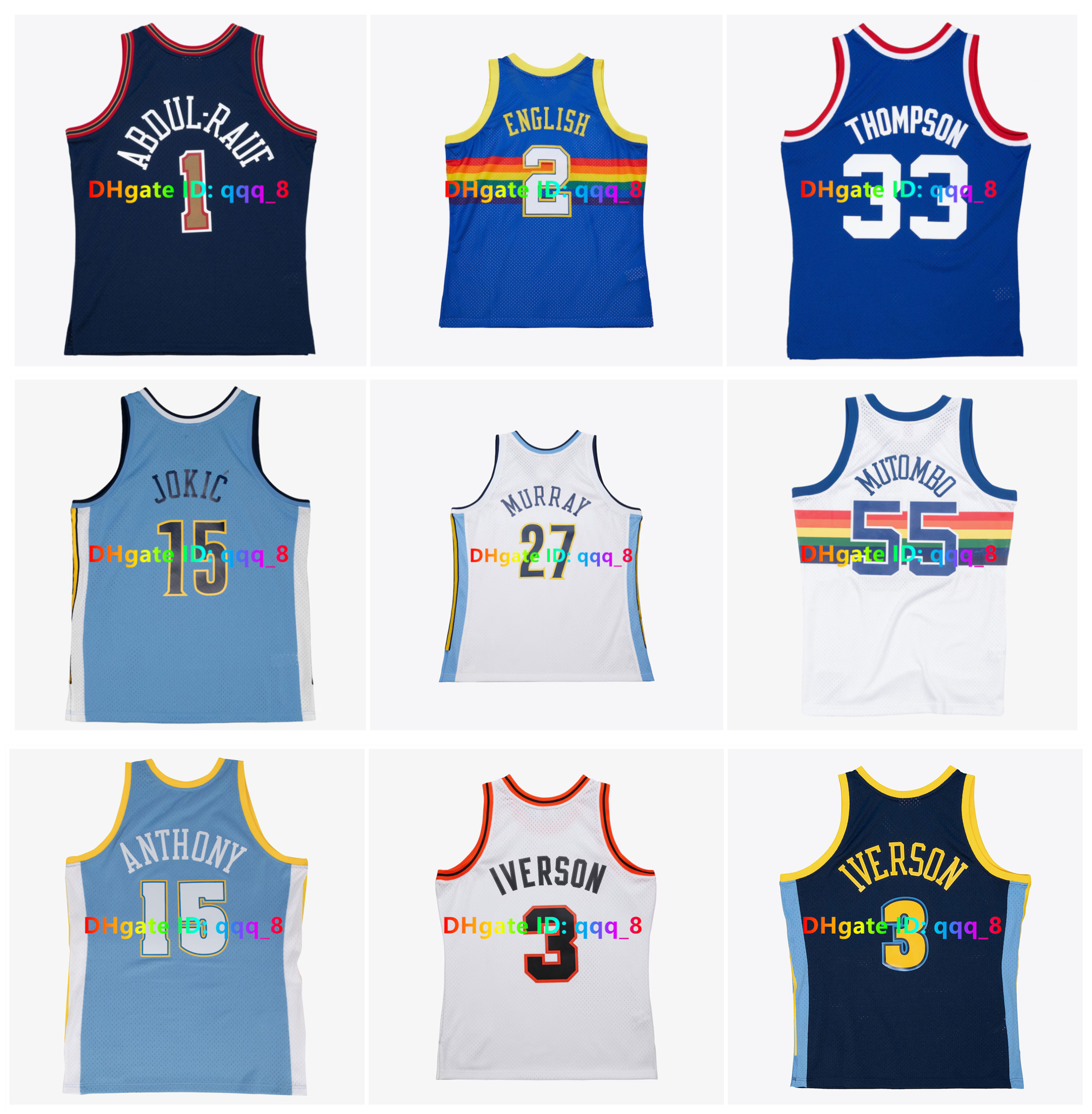 Allen Iverson Anthony Mahmoud Abdul-Rauf Nugget Basketball Jerseys basket maillot David Thompson Alex English Dikembe Mutombo Jokic Jalen Rose Fat Lever Size S-3XL