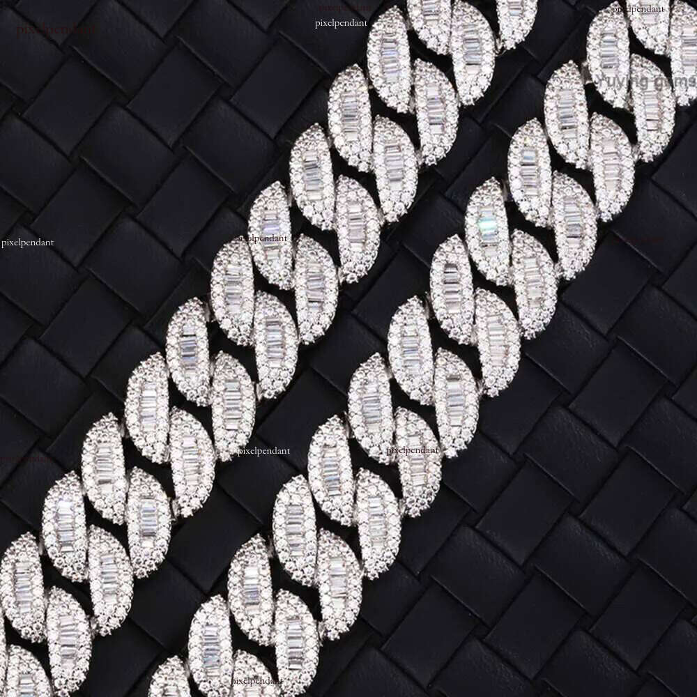 Jewelry d Color Vvs Baguette Moissanite Dia Solid Sier Cuban Link Chain for Hiphop Life