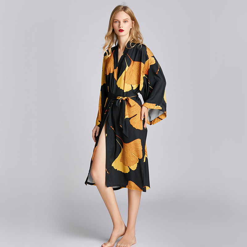 Outfits For Woman Plus-size ice silk nightgown a luxurious and elegant women's nightwear with an European and American style Ginkgo - themed paja