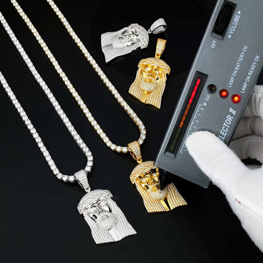 Custom Mens 925 Sterling Silver Jesus Pendant Hip Hop Style Rhodium Plated Ice Out Moissanite Chain Fine Pendants Charms