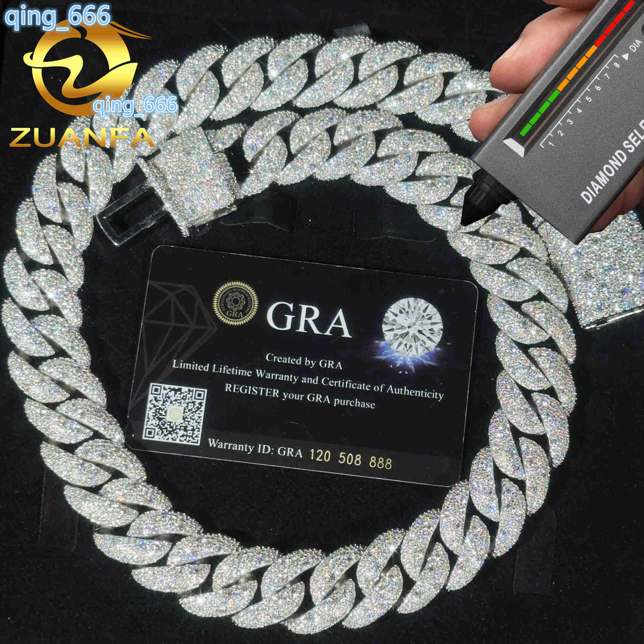 925 Sterling Silver 22mm Iced Out Cuban Link Moissanite Hiphop Men Iced Out Cuban Link Chain Full Lab Moissanite Necklace Chain