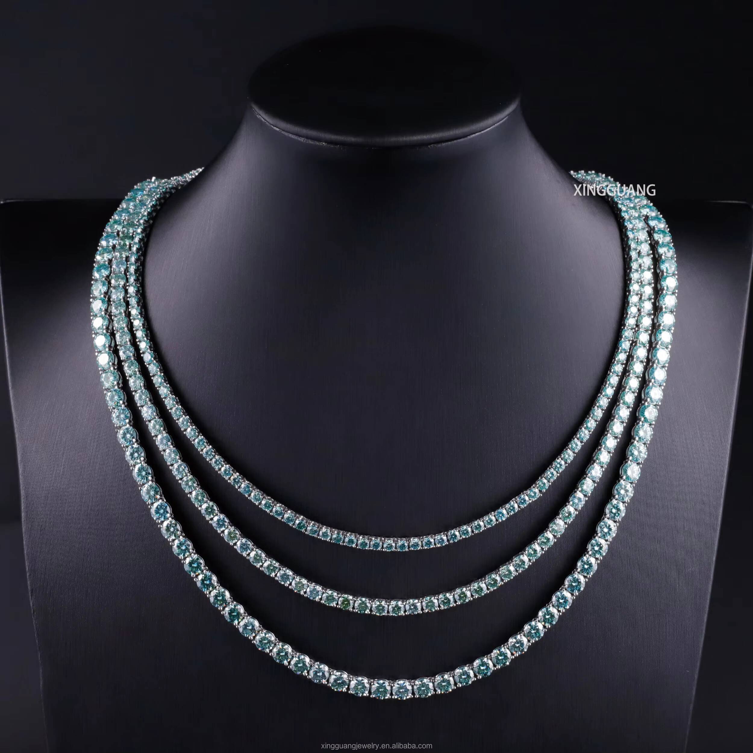Hot Sale 3/4/5mm Fancy Green Blue Diamond S925 Silver Women Men Hip Hop Bracelet Necklace Moissanite Tennis Chain Jewelry