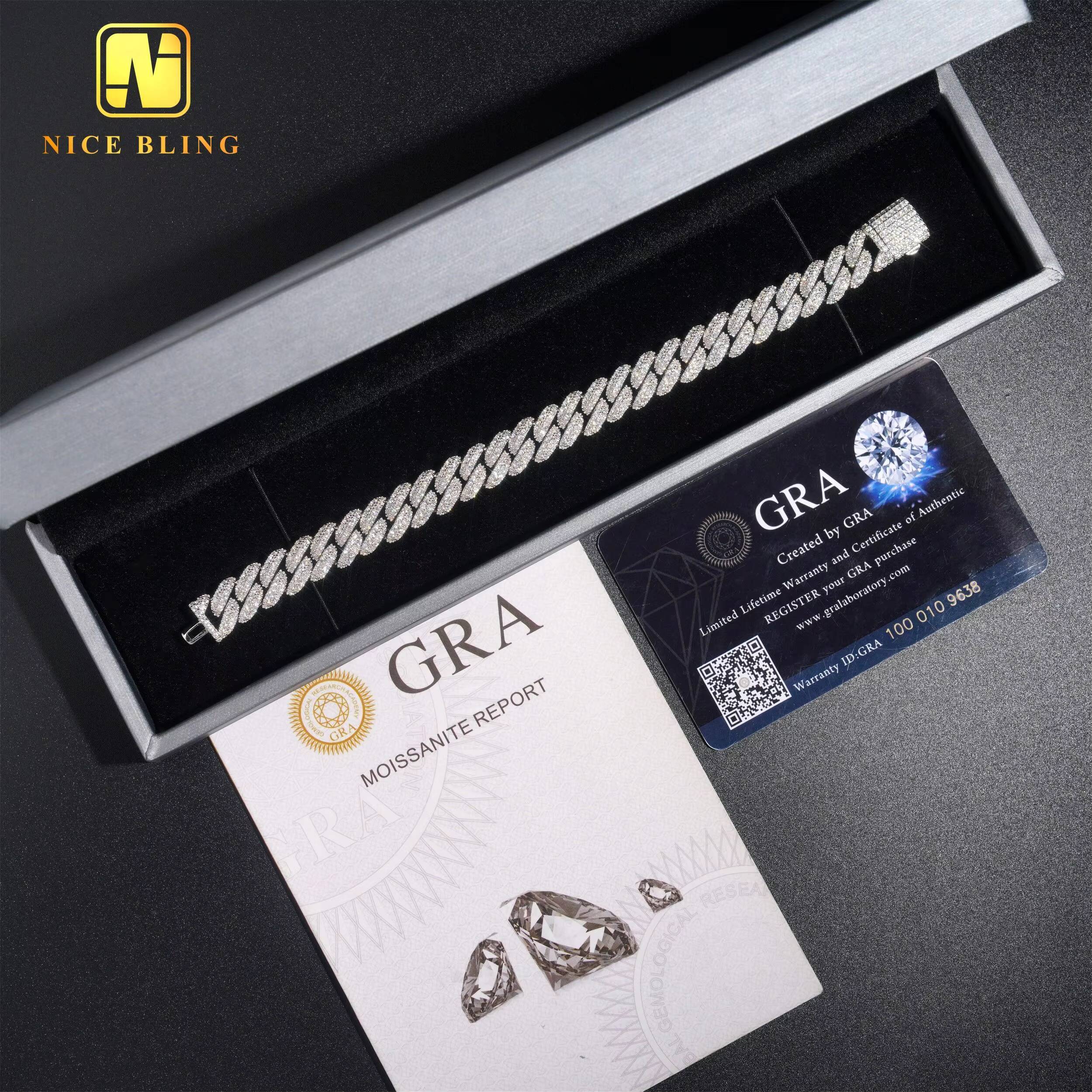 Iced Out Miami Cuban Link Chains Fashion Hip Hop Jewelry 925 Silver Men 10mm Moissanite Cuban Necklaces Bracelets