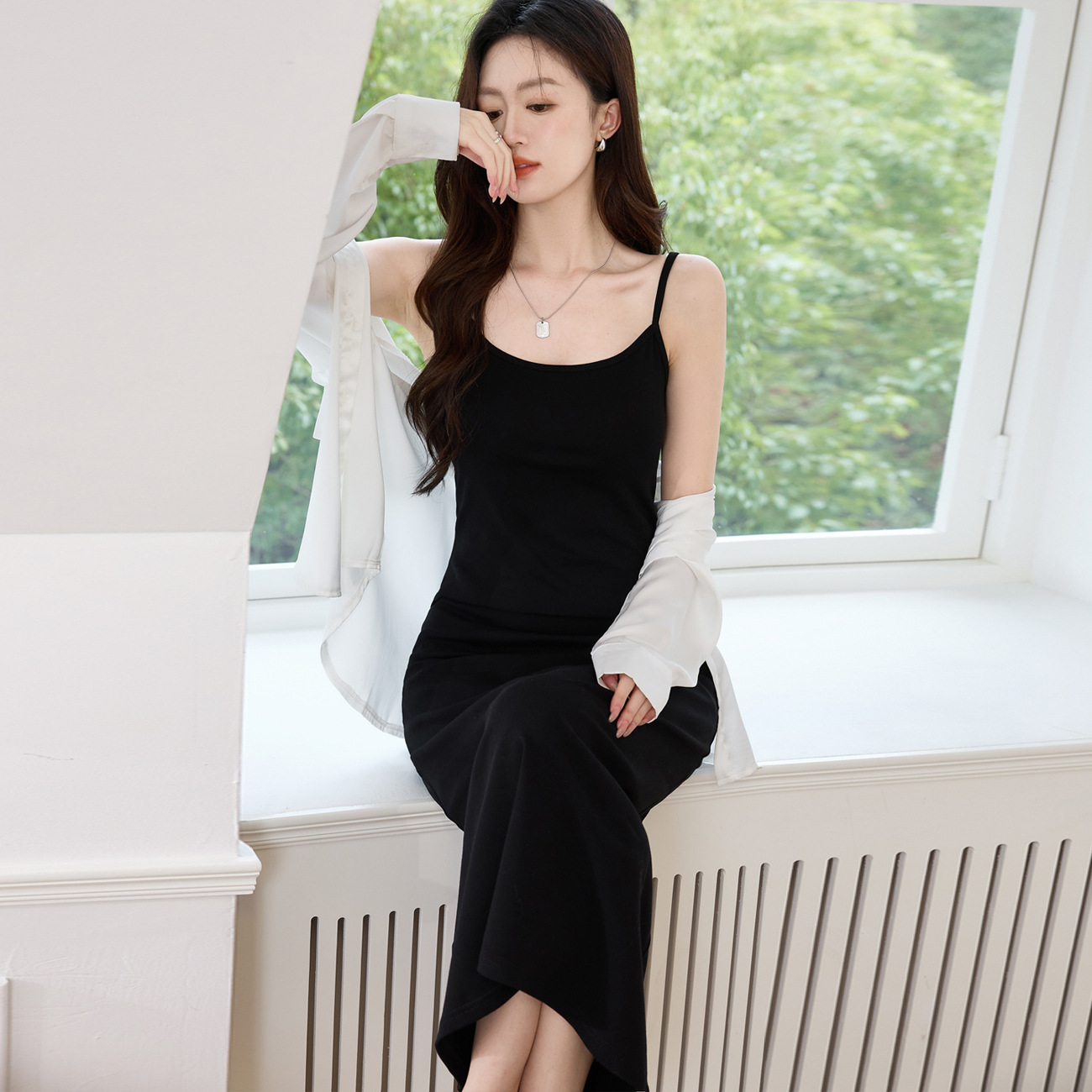 LW5215 Suspender dress women's summer 2025 new pure cotton striped vest long skirt slim fit