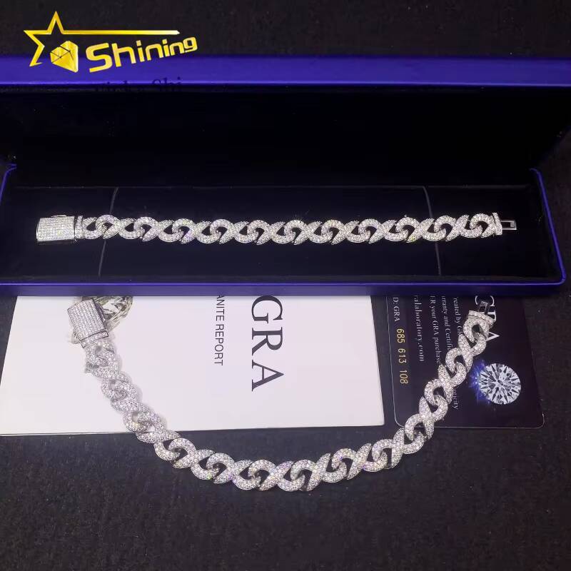 New Arrival Hip Hop Cuban Chain 925 Silver 10MM VVS Moissanite Cuban Bracelet Iced Out Infinity Cuban Link Chain