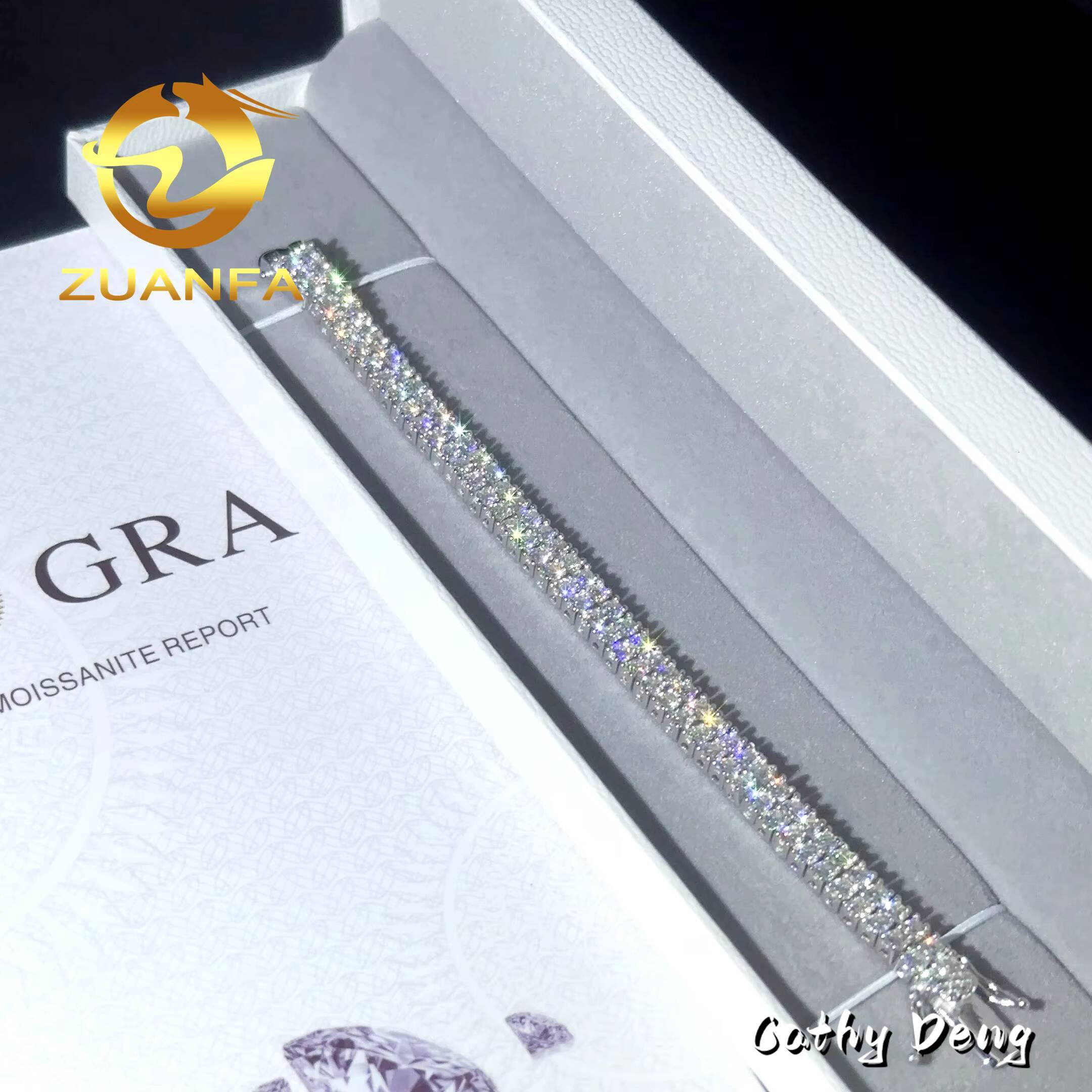 Fashion Jewelry 2 Rows 3mm Moissanite Tennis Bracelet Hip Hop Bracelet Silver 925 Pass Diamond Tester Iced Out Tennis Bracelet