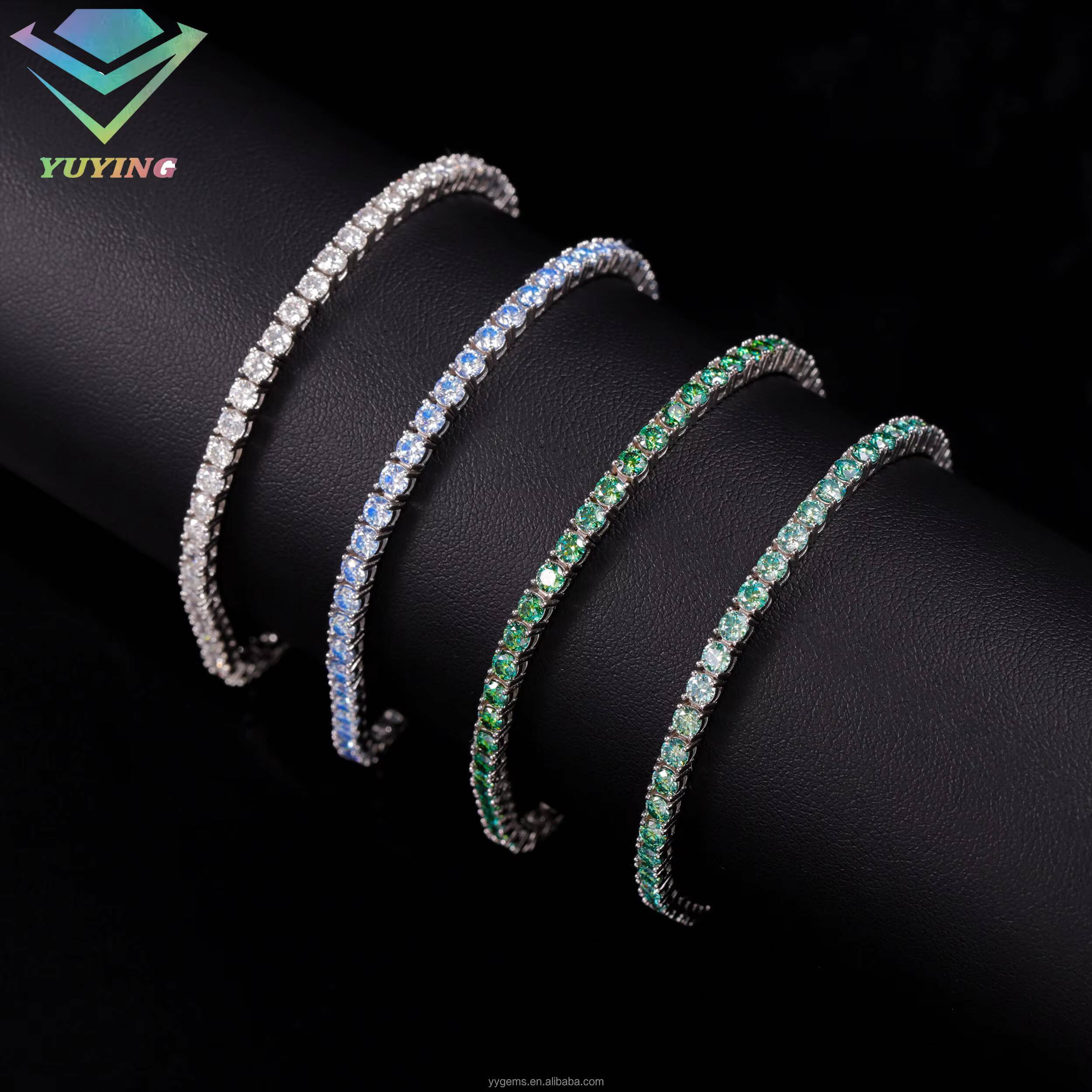 Colorful Blue/Green Moissanite Diamond Tennis Bracelet Fine Silver Jewelry with VVS Stone Elegant Necklace Design