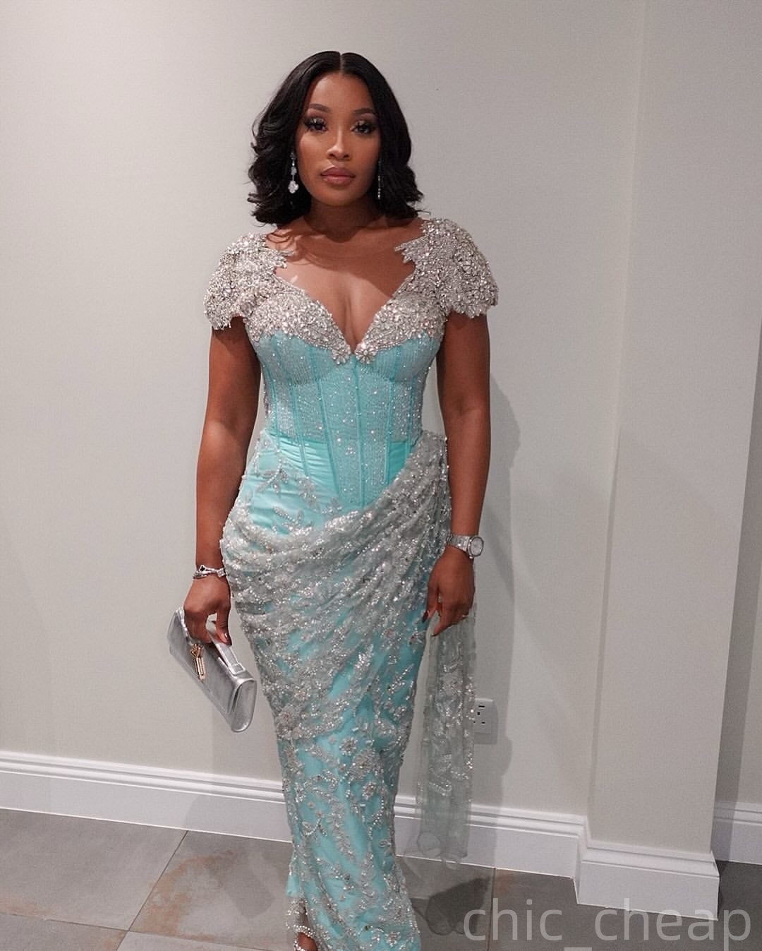 Sheath Sage Evening Dresses Beaded Crystals Sequined Lace Prom Formal Party Second Birthday Engagement Gowns Plus Size Dress For Special Occasions