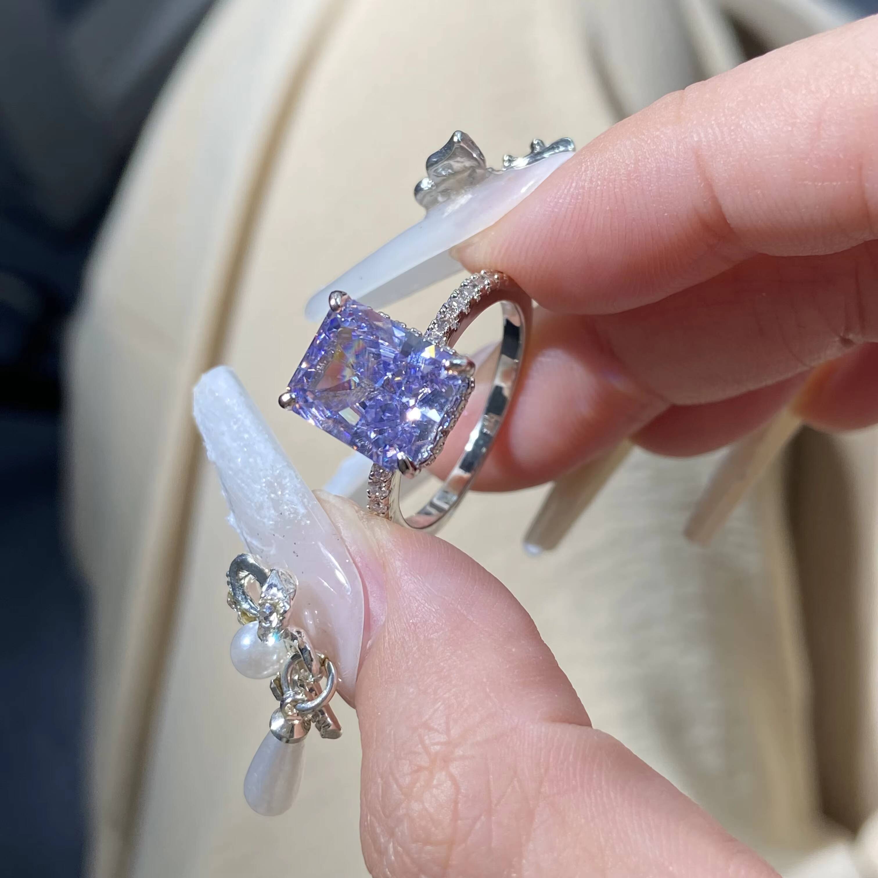 Ring Jewelry Women 8A Purple Zircon Baguette Cut Crushed Ice Zircon S925 Sterling Engagement Wedding Rings for Women