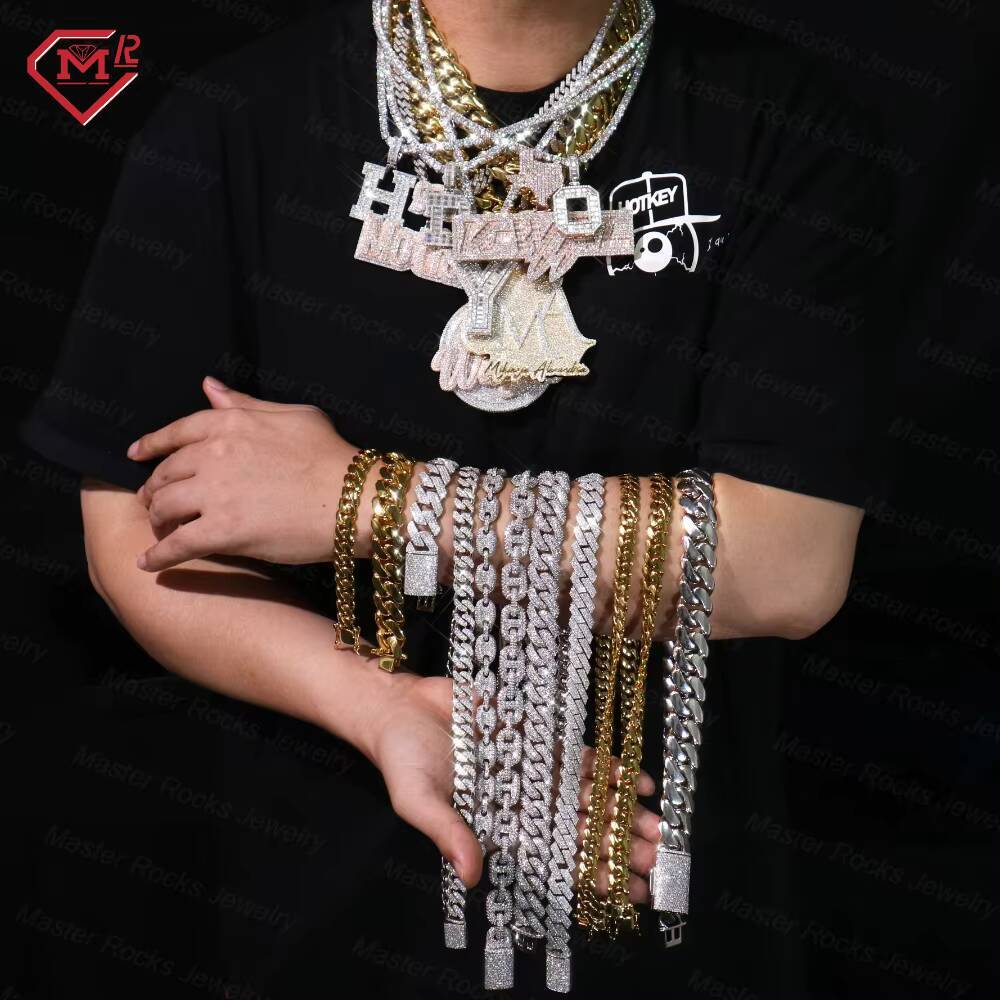 6-15mm Moissanite Cuban Link Necklace Miami 925 Silver Hip Hop Jewelry Moissanite Cuban Chain