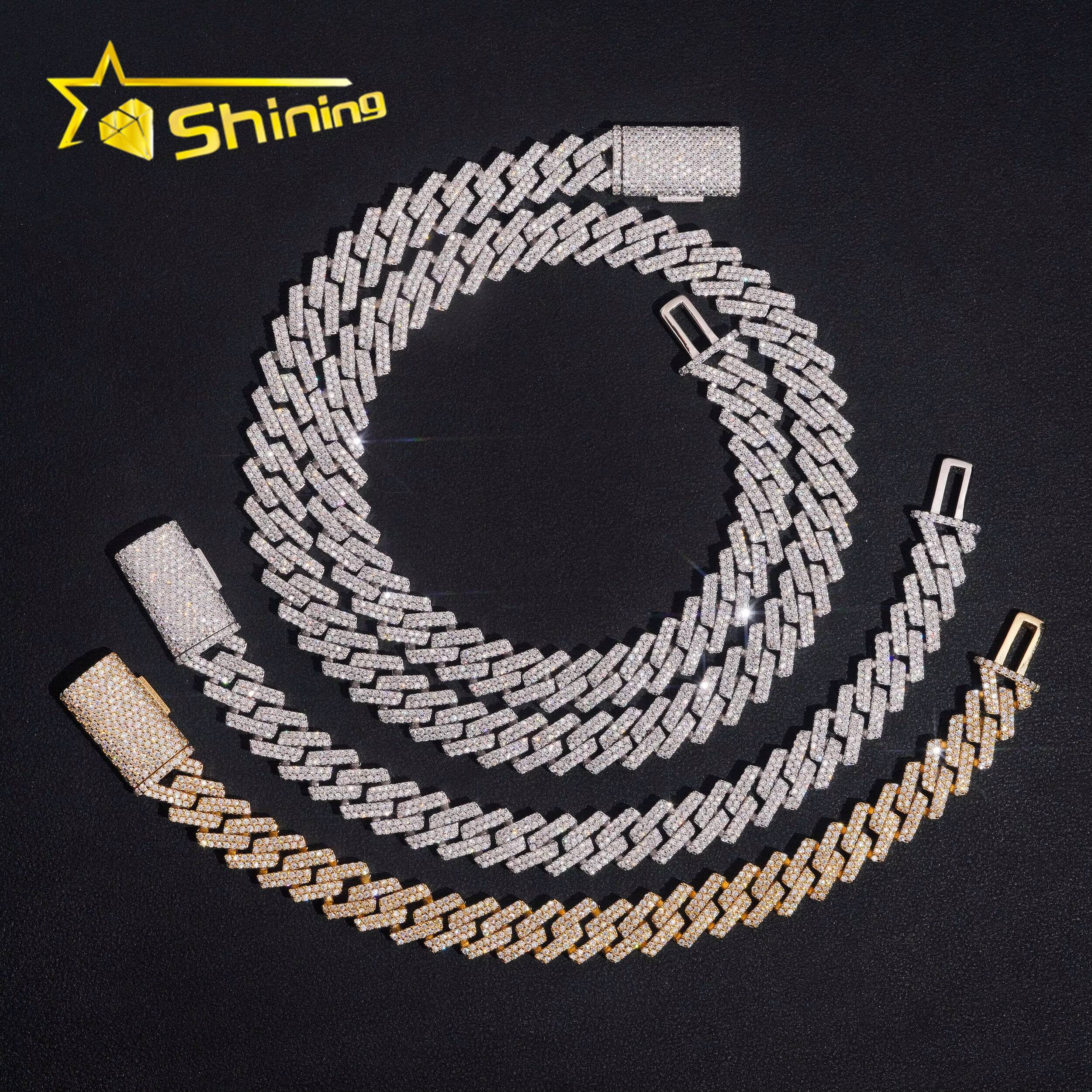 Popular Iced Out 10mm Width 2 Rows Moissanite Cuban Link Hip Hop Jewelry 925 Silver Necklace Custom Cuban Link Chain for Men
