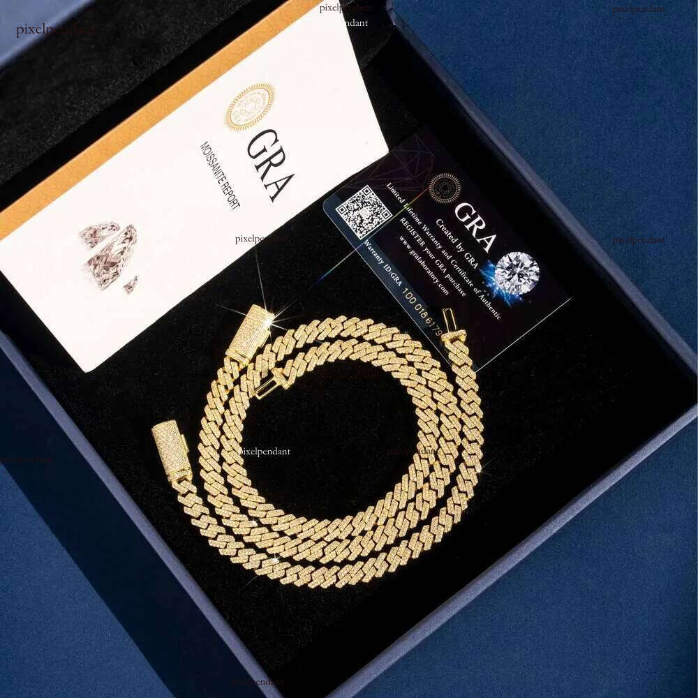 pendant necklaces hip hop style 8mm width 2 rows sier iced out dia bracelet moissanite cuban link chain