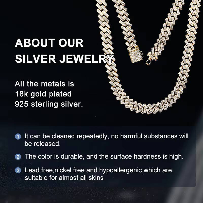 Hip Hop Jewelry Moissanite Necklace Men D Color Vvs Moissanite Chain Men Gold Plated Cuban Mossanite Link Cuban Moissanite Chain