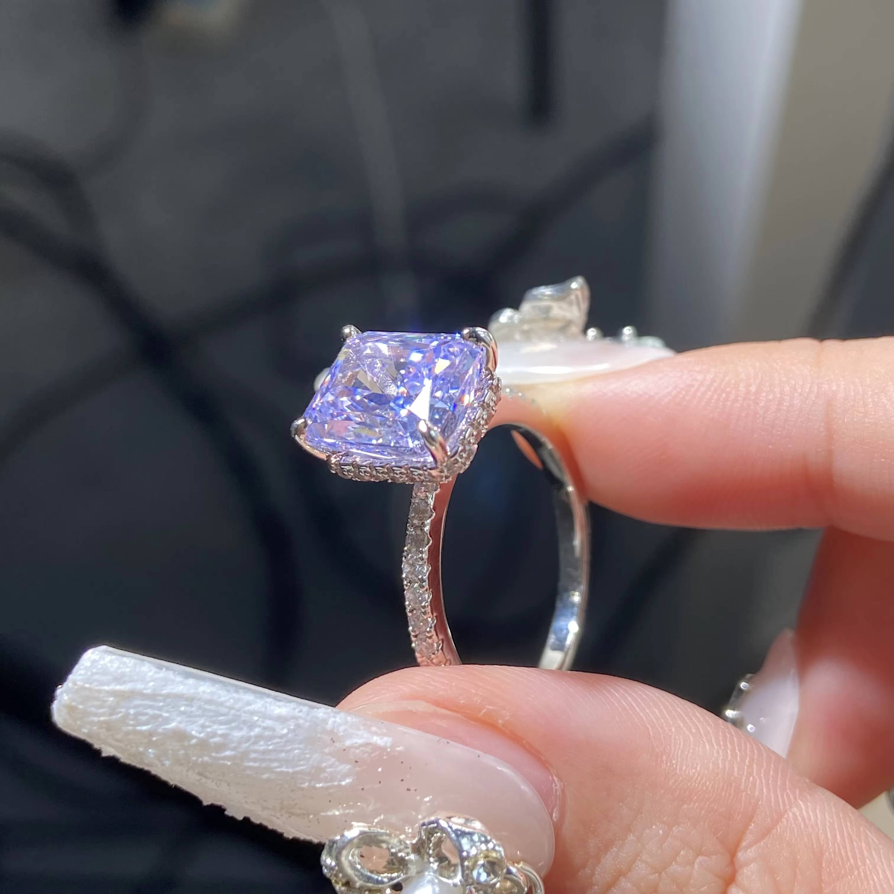 Ring Jewelry Women 8A Purple Zircon Baguette Cut Crushed Ice Zircon S925 Sterling Engagement Wedding Rings for Women
