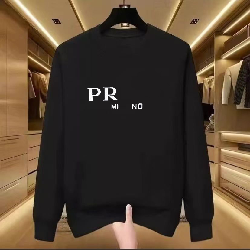 New fashion brand light luxury round neck sweater men's long sleeves in autumn and winter plus velvet padded sports and leisure Joker pullover trend.