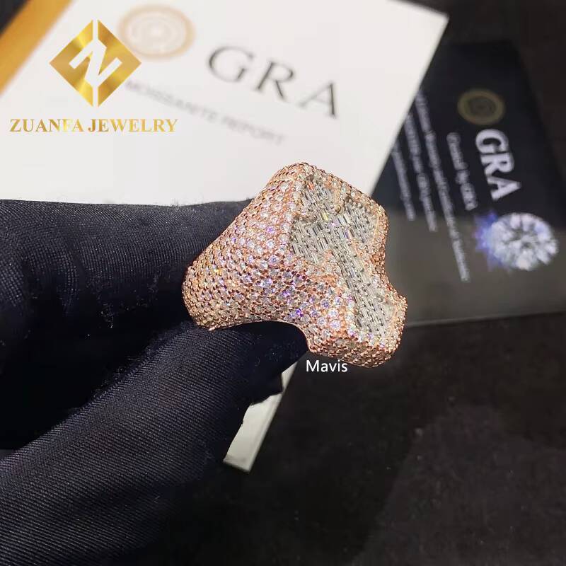 Iced Out Moissanite Jewelry 925 Sterling Silver Moissanite Cross Ring Hip Hop baguette Diamond Ring Custom Rings for Men