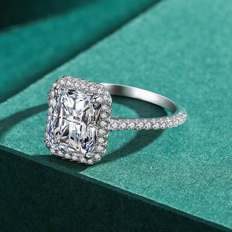 Speedin Luxury 925 Silver Halo Fine Ring Custom 1ct 2ct 3ct Radiant Cut Moissanite Wedding Ring for Anniversary