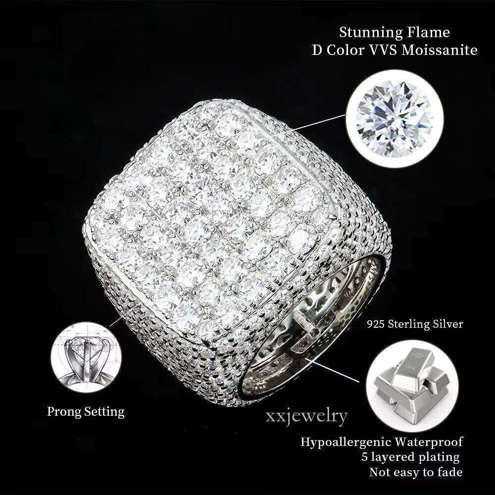 Hip Hop Custom Gra Certified Trending Pure S Sterling Sier Jewelry Mossanite Moissanite Dia Iced Out Cuban Ring for Men