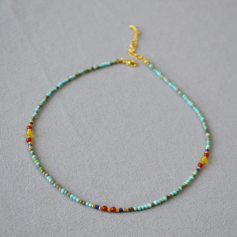 Minimalist Stone Bead Necklace Natural Turquoise Agate Heritage Collarbone Piece