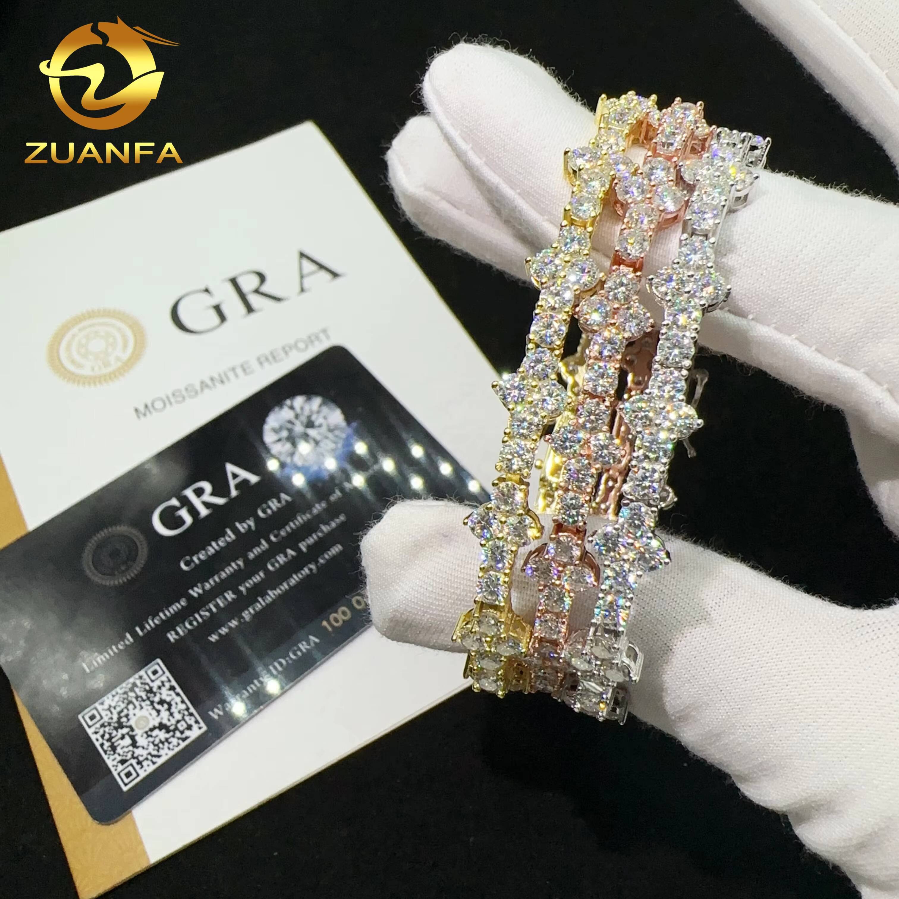 Hot Selling Sterling Silver 925 Lab Diamond Jewelry Iced Out Vvs Moissanite Hip Hop Jewelry Tennis Chain Bracelet