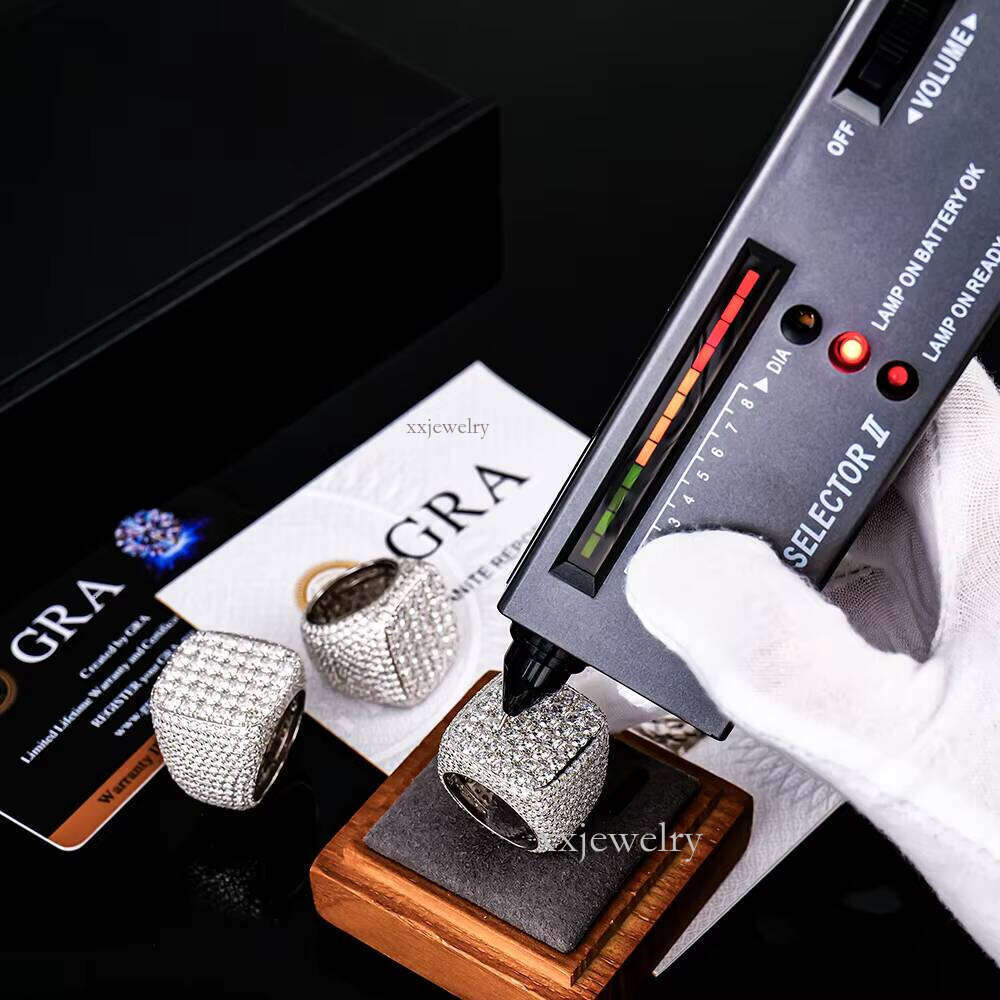 Hip Hop Custom Gra Certified Trending Pure S Sterling Sier Jewelry Mossanite Moissanite Dia Iced Out Cuban Ring for Men