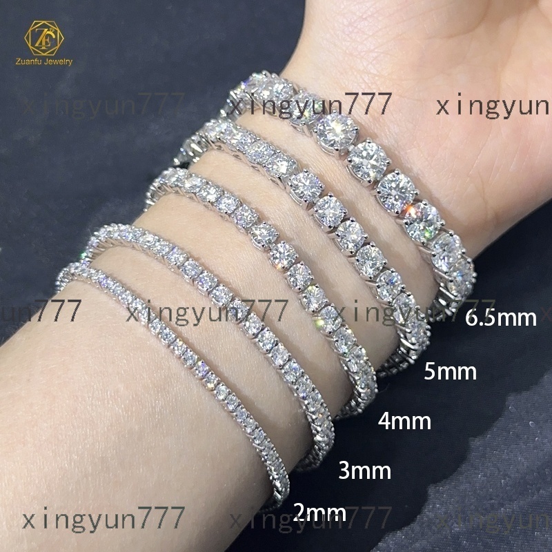 Hip Hop 925 Sterling Silver VVS 2mm 3mm 4mm GRA Moissanite Diamond Cluster Iced Out Tennis Chain Bracelet Necklace for Men Women
