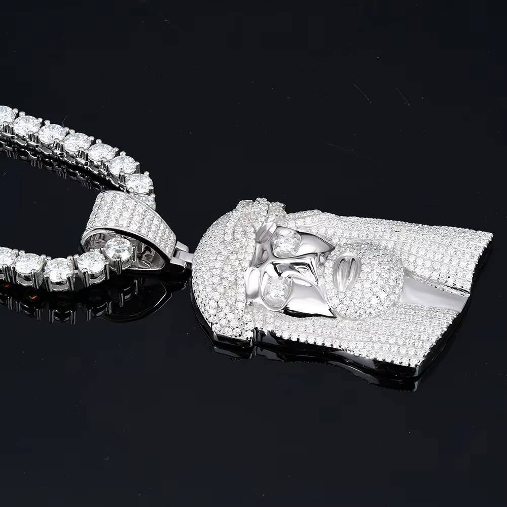 Iced GRA VVS Moissanite Jesus Christ Pendant and Tennis Chain Christian Hip Hop Bling 925 Silver Pendant for Men Jewelry