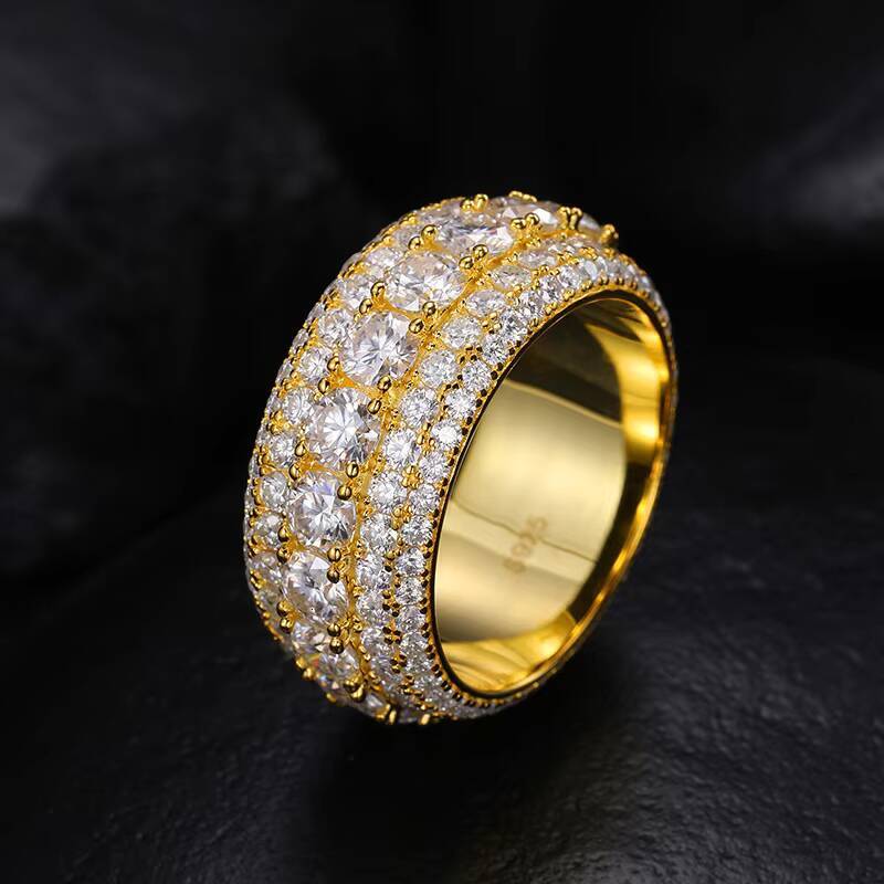 Fine Jewelry Iced Out Hip Hop Cuban Link Ring Gold Plated 925 Sterling Silver VVS Moissanite Diamond Finger Band Ring for Men