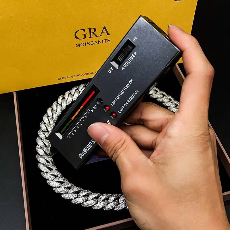 Fine Jewelry Necklace S925 Sterling Silver Hip Hop Iced Out 2 Row Vvs1 Moissanite Diamond Cuban Link Chain