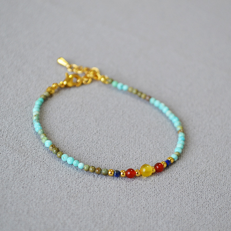 Minimalist Stone Bead Necklace Natural Turquoise Agate Heritage Collarbone Piece
