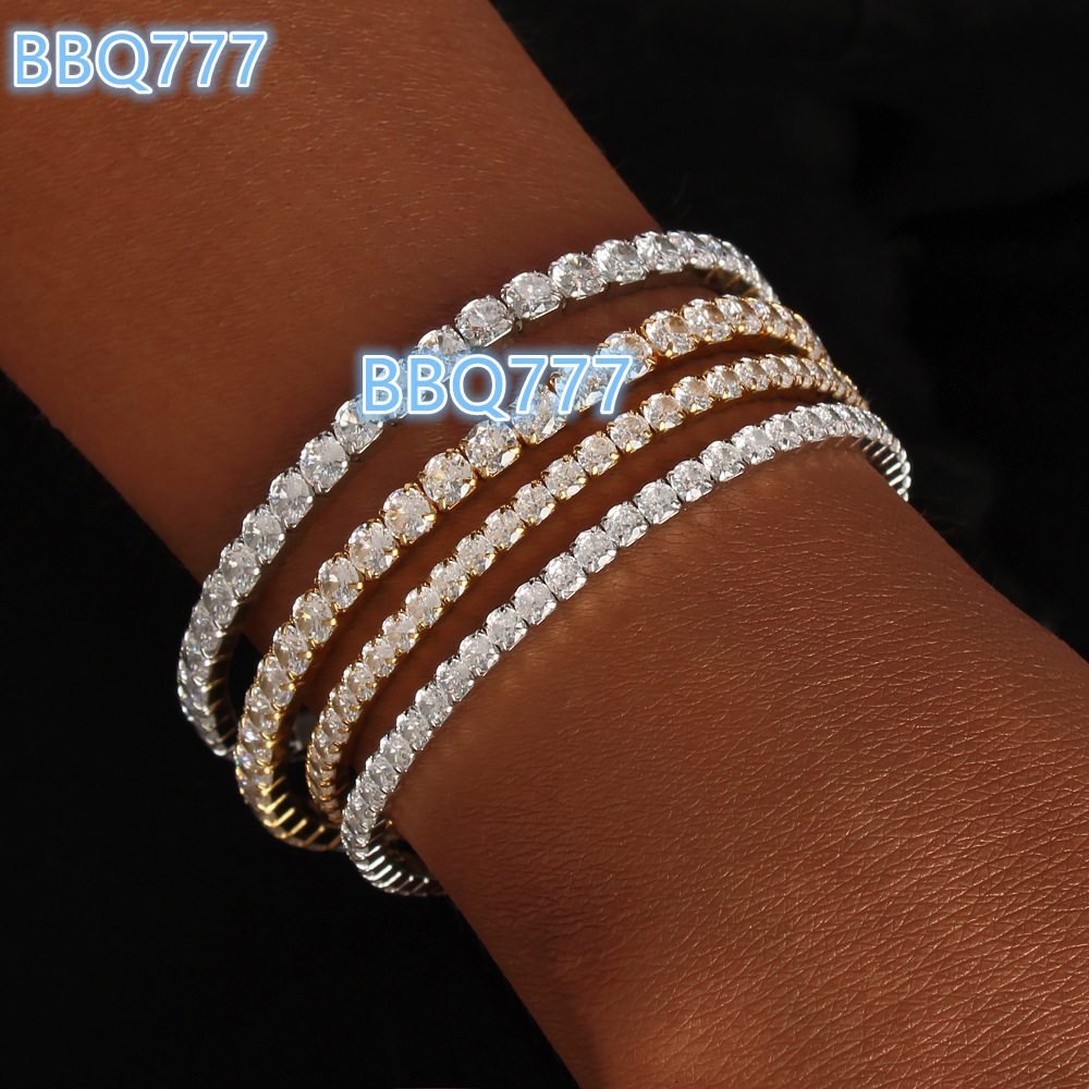Elegant 3 4 mm 18K Gold Plated Stainless Steel Tennis Bracelet Jewelry Bling Iced Out Cubic Zirconia CZ Tennis Chain Bracelet