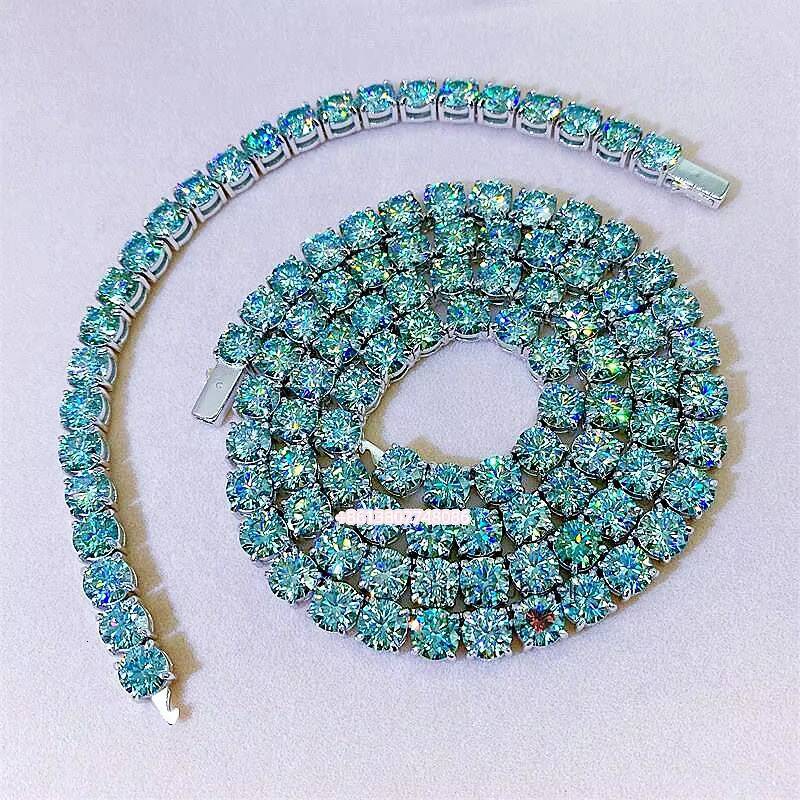 Hot Sale Summer Color Blue Green Moissanite Tennis Necklace S925 Sterling Silver Tennis Bracelet Blue Moissanite Tennis Chain
