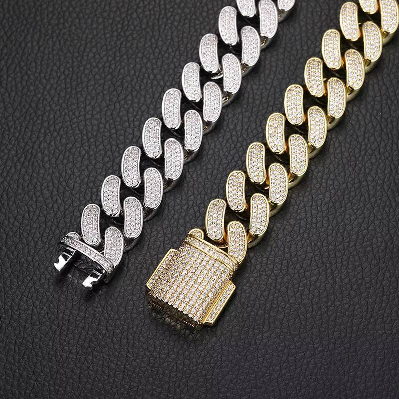 18mm Triple Row CZ Cuban Link Chain for Men Thick 18K Gold Plated Hip Hop Necklace High Quality Streetwear Jewelry Wholesale