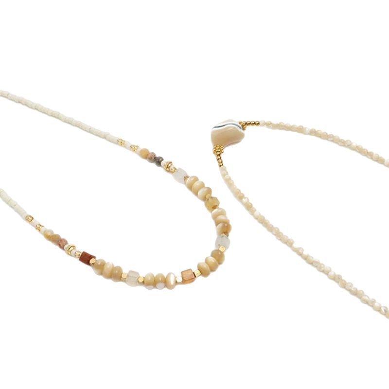 Artisan Brass Layering Necklace Textured Hoof Pendant with Natural Stone Beads