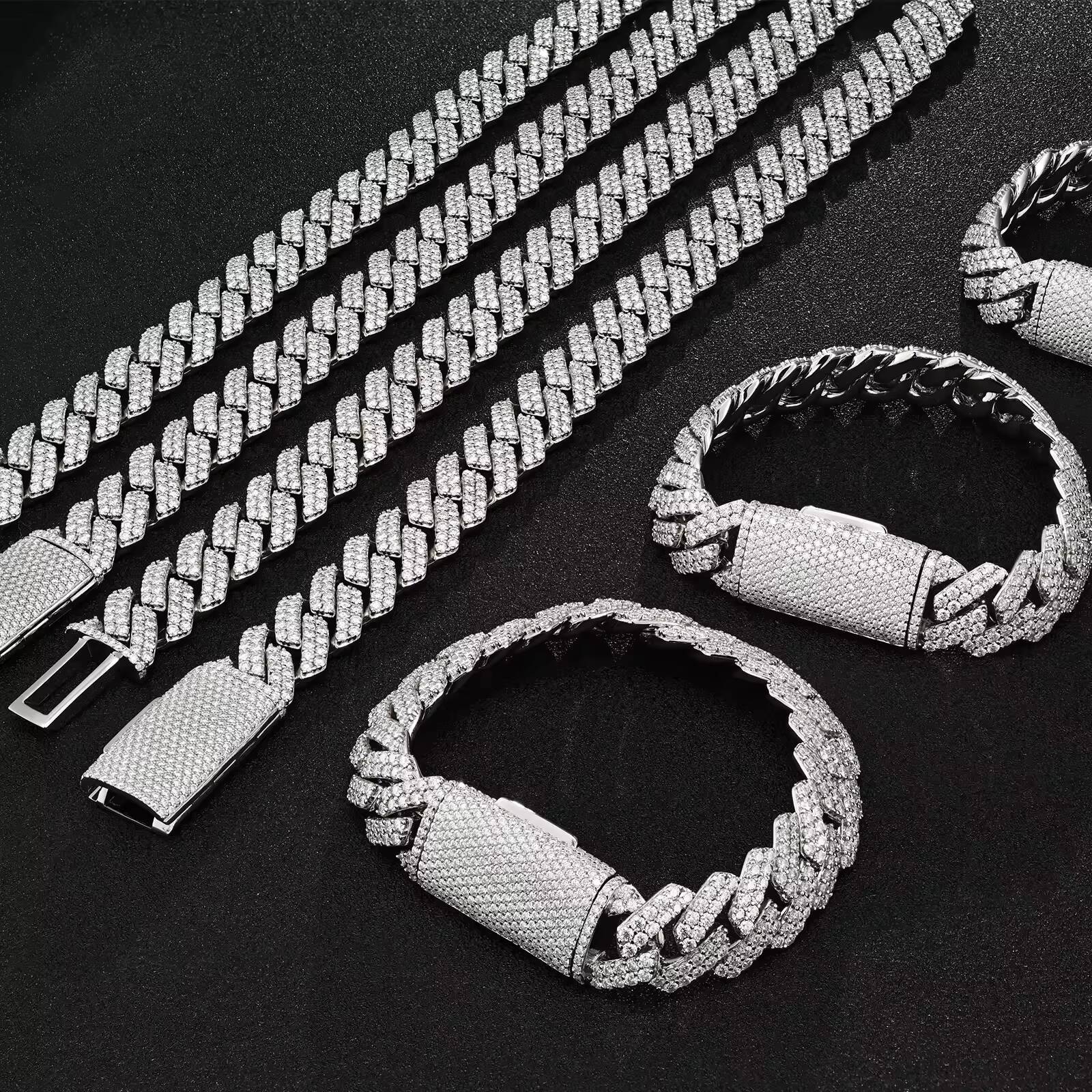 Iced Out Hip Hop 14mm Wide 2 Rows Cuban Link Chain Vvs Mossanite 925 Sterling Silver Cuban Link Chain