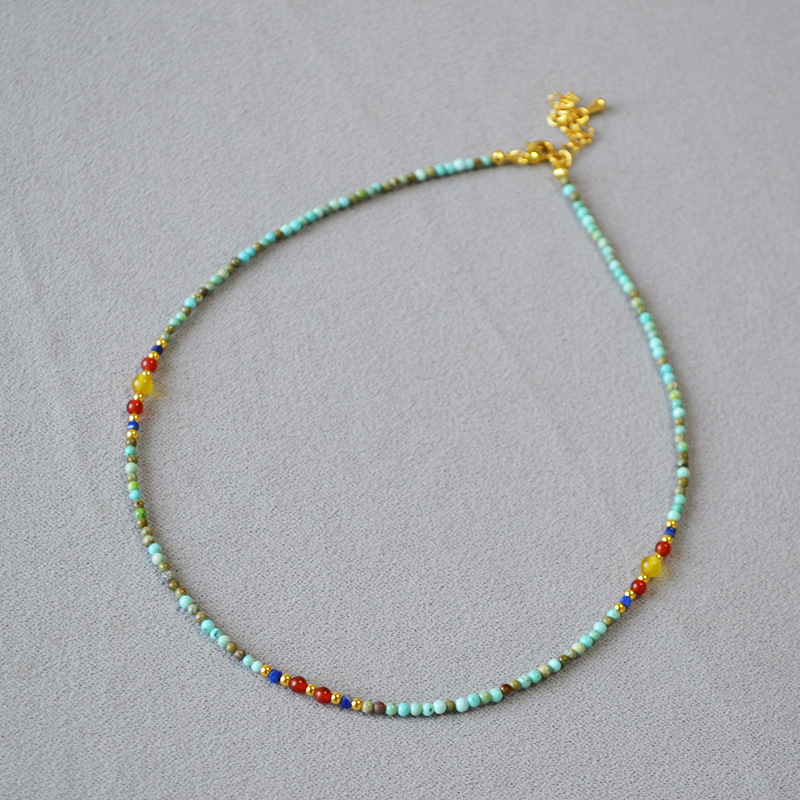 Minimalist Stone Bead Necklace Natural Turquoise Agate Heritage Collarbone Piece