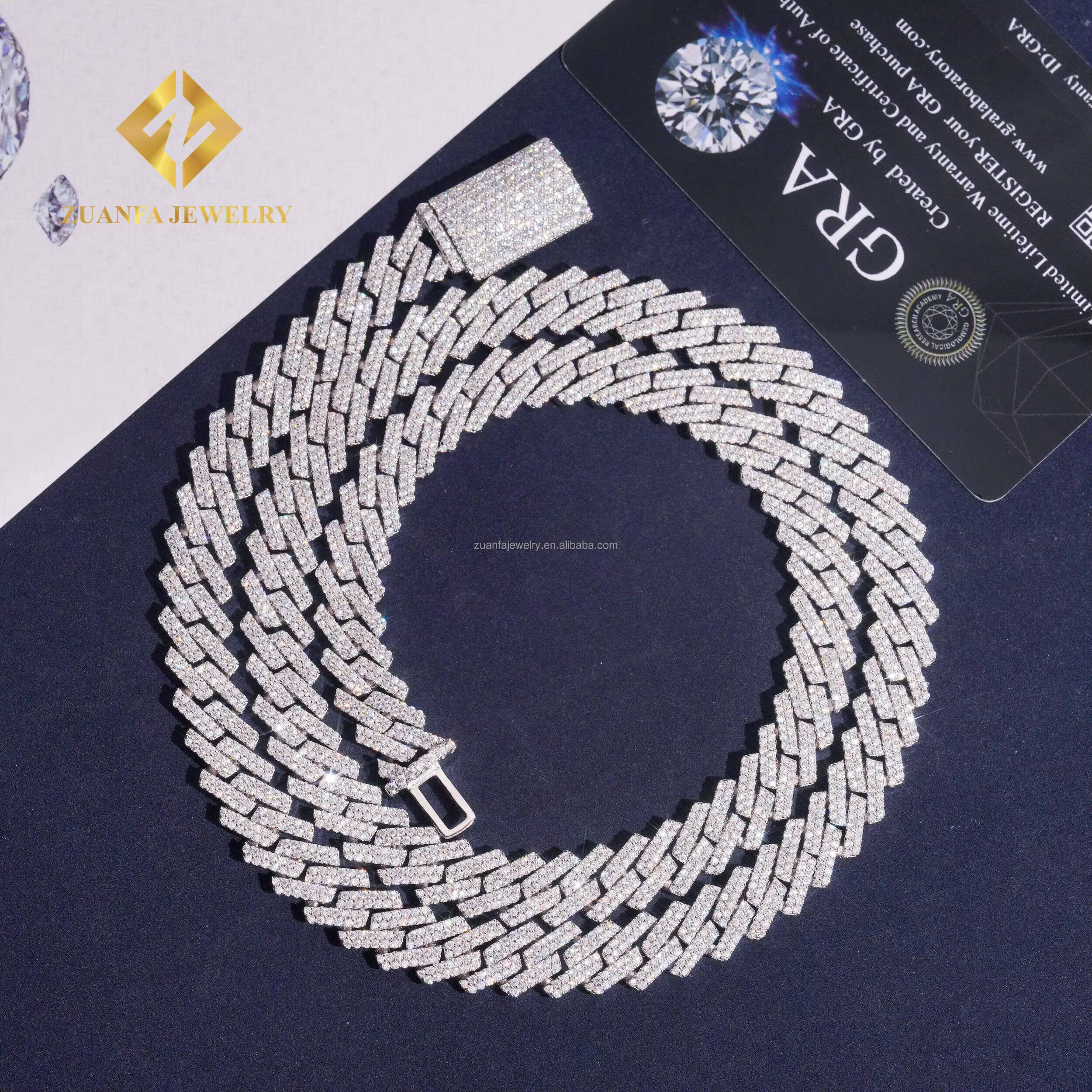 Best Selling Popular Rapper Jewelry 10mm Two Rows Solid Silver 925 Iced Out Hip Hop VVS1 Moissanite Miami Cuban Link Bracelet