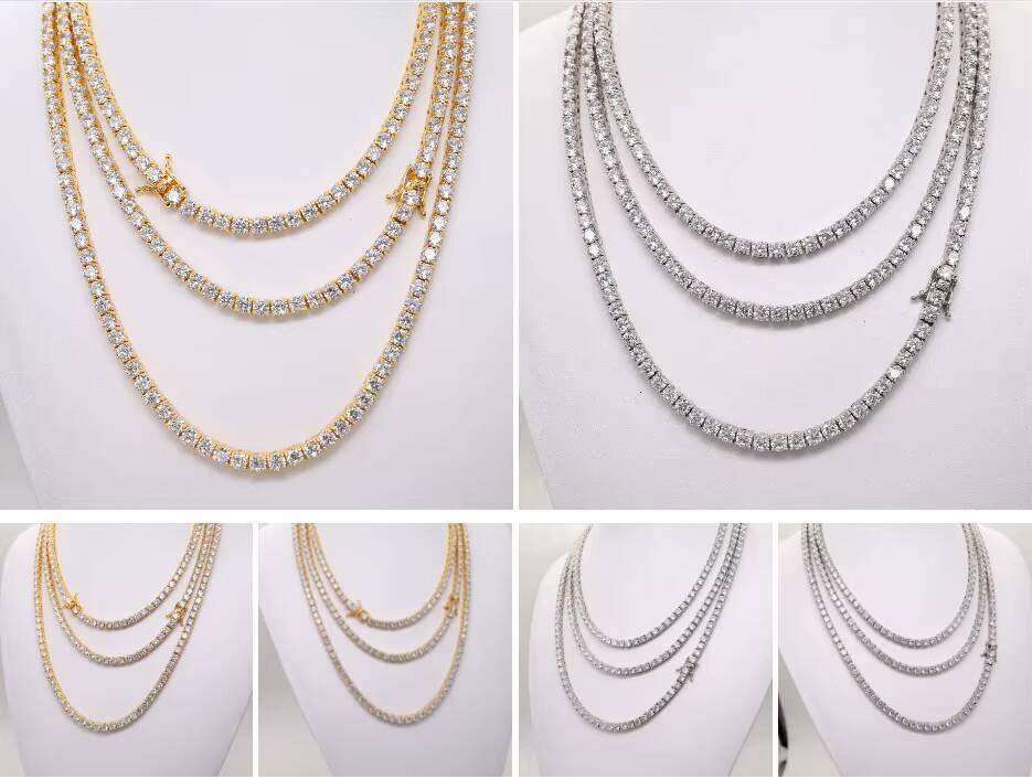 Full Size 925 Sterling Silver Rose Gold Iced Out Tennis Chain Moissanite Diamond Necklace /Bracelet Jewelry