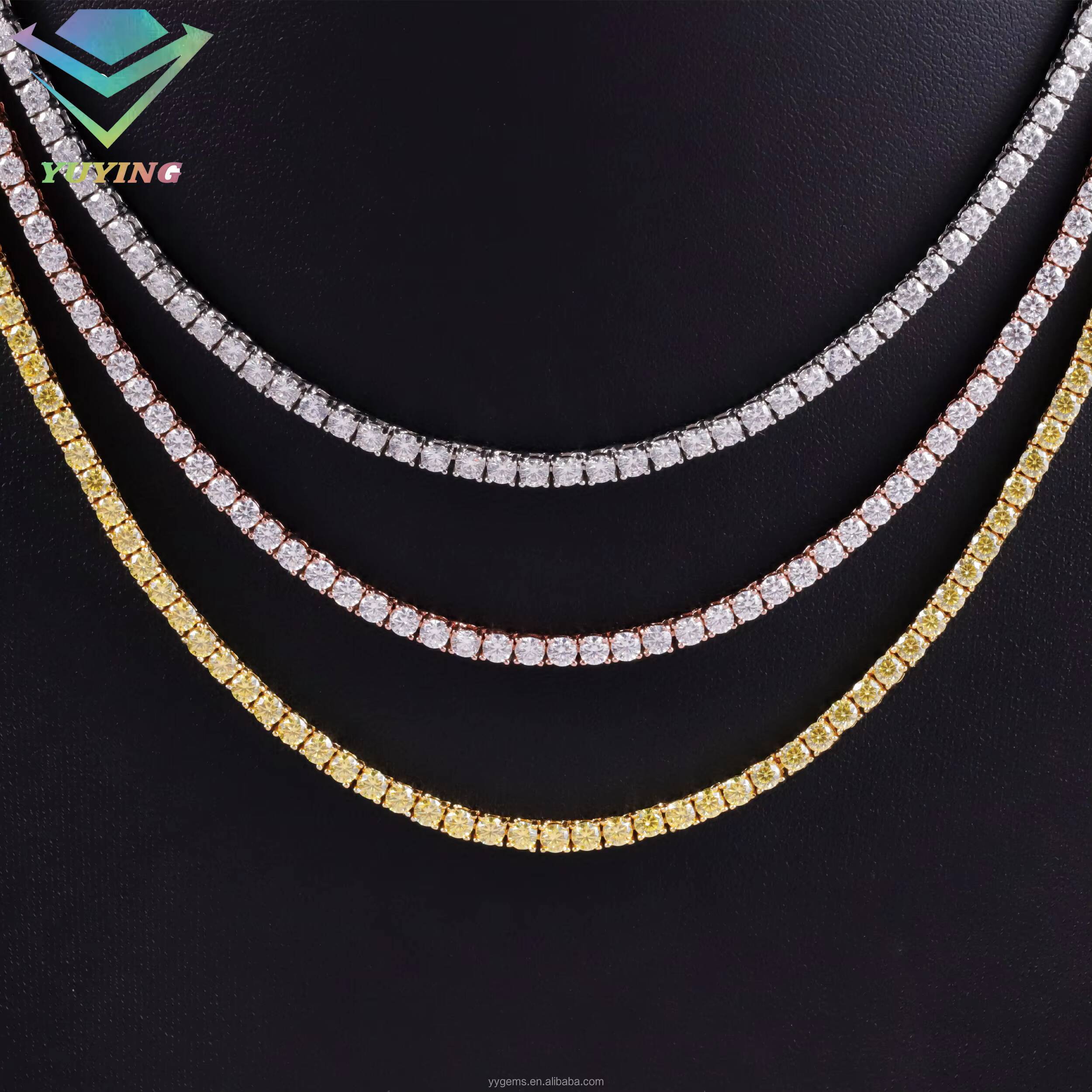 Vivid Yellow Color Moissanite Diamond Tennis Chain S925 Sterling Silver for Women/mans Fine Jewelry Necklace