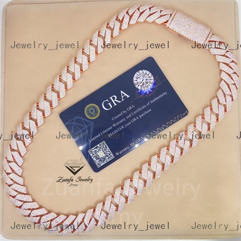 Hand Setting 15mm 4 Row High End Custom VVS1 Moissanite Diamond Lab Diamond Necklace Men