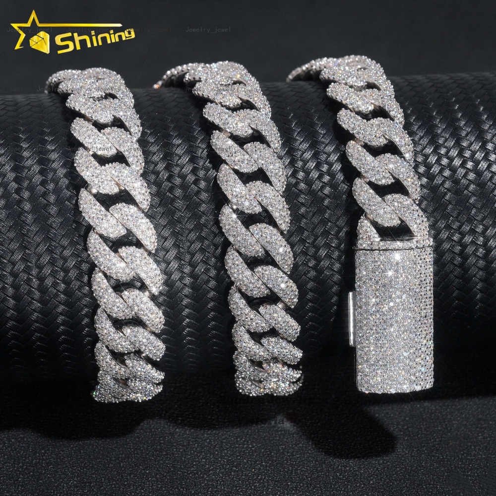 18K Gold Plated Fashion Hip Hop Moissanite Diamond Cuban Chains Necklace Men Women 13mm Sterling Silver Cuban Link Chain